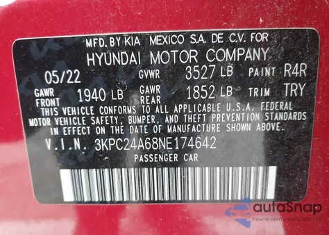 2022 Hyundai Accent Se из США, поврежденный, VIN 3KPC24A68NE174642